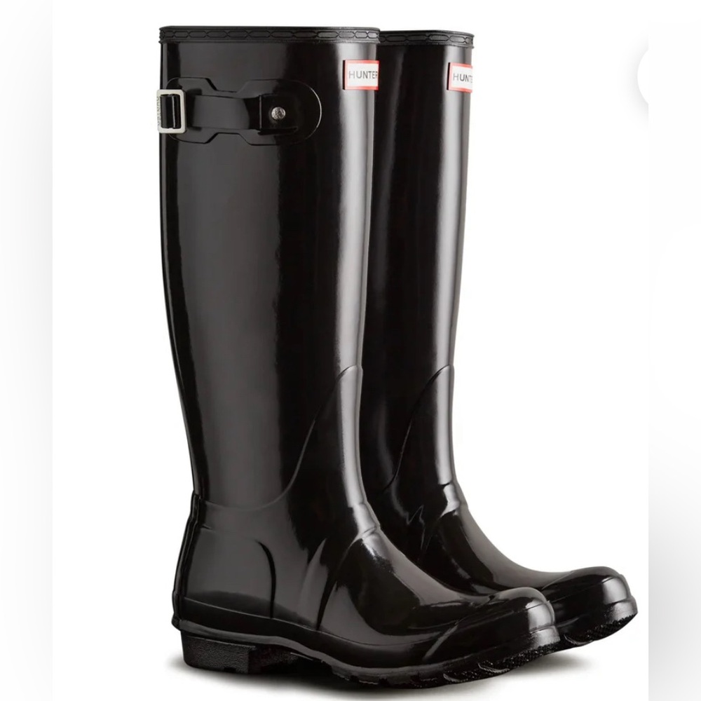 Hunter Women's Glossy Black Rain Boots- size 7- in MINT condition!